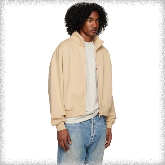 Fear Of God Essentials Zipped Stand Collar Fleece Sweatshirt Jacket Tan - Picture 1 of 2